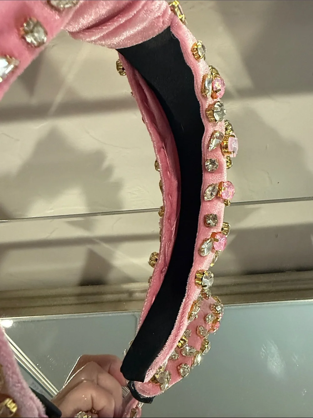 Pink Velvet Crystal Embellished Knotted Headband